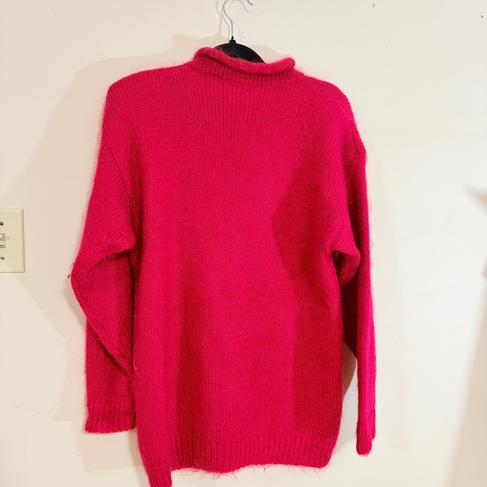 Soft Raspberry Red Fuzzy Knit Cozy Mock Neck Sweater